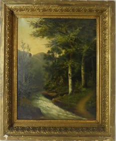 ANTIQUE RIVERSCAPE OIL PAINTING ON CANVAS