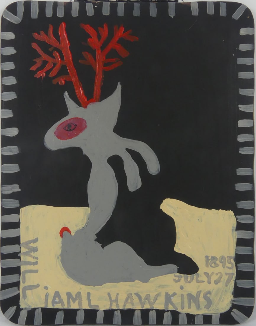 WILLIAM HAWKINS 'ELK' ENAMEL PAINTING ON PANEL (1 of 6)