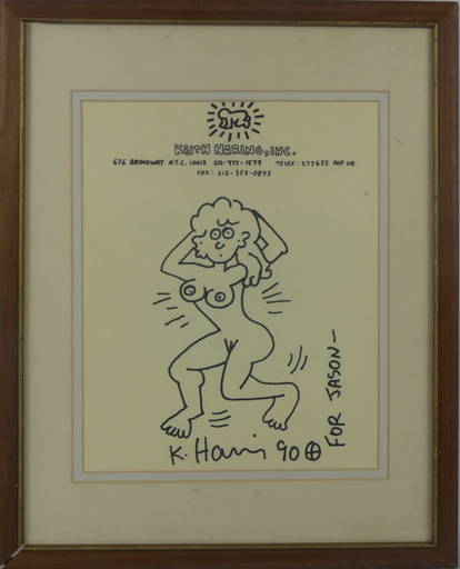 Keith Haring 'nude Figure' Ink Drawing On Paper