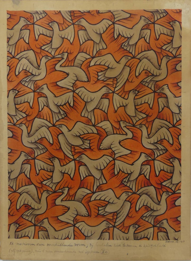 M.C. ESCHER 'TWELVE BIRDS' LITHOGRAPH: Maurits Cornelis Escher 'Medieval Army' lithograph after the original plate. Sheet measures 13" x 9 3/4".