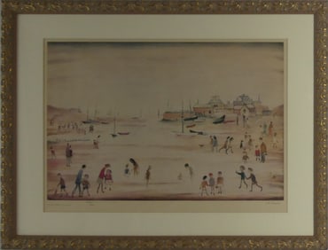 LAURENCE STEPHEN LOWRY 'ON THE SANDS' LITHOGRAPH