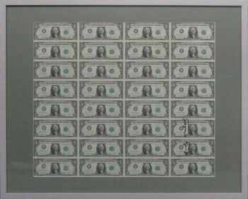 32 ONE DOLLAR NOTES (UNCUT) SIGNED ANDY WARHOL