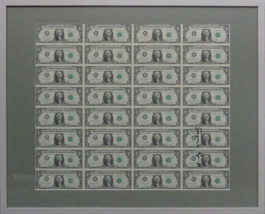 32 ONE DOLLAR NOTES (UNCUT) SIGNED ANDY WARHOL (1 of 6)