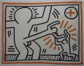 KEITH HARING 'COCKFIGHT' SIGNED LITHOGRAPH