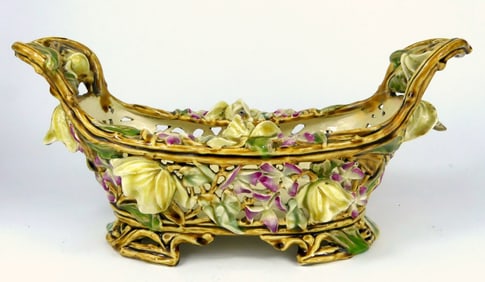 ZSOLNAY PIERCED PORCELAIN FLORAL CENTER BOWL