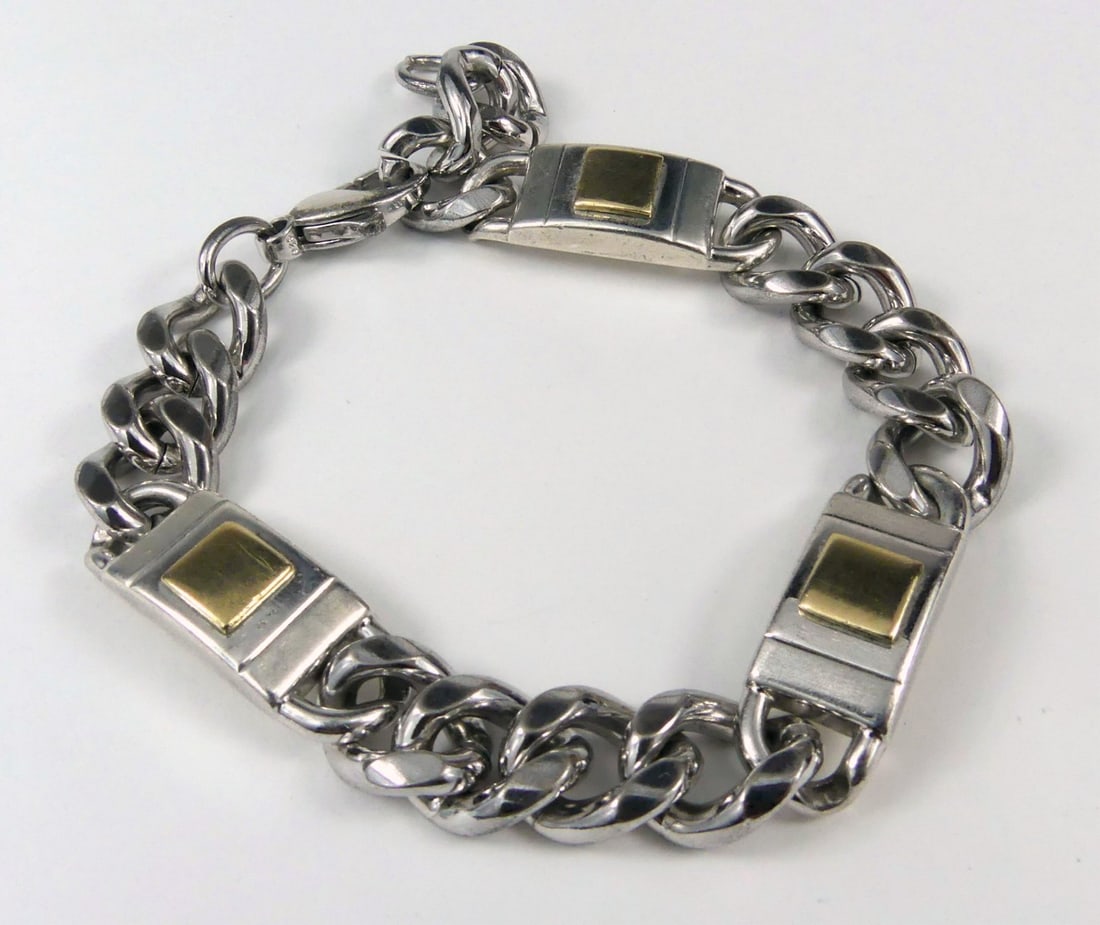 14K YELLOW GOLD & STERLING SILVER FIGARO BRACELET (1 of 6)