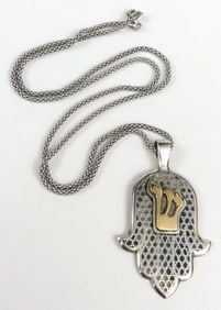 18K YG & STERLING SILVER HAMSA HAND PENDANT