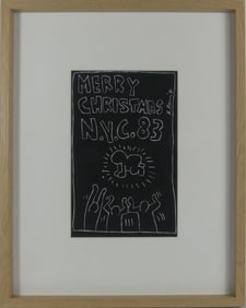 KEITH HARING 'MERRY CHRISTMAS NYC' ACRYLIC / PAPER