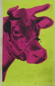 ANDY WARHOL 'COW' PINK ON YELLOW SIGNED LITHOGRAPH