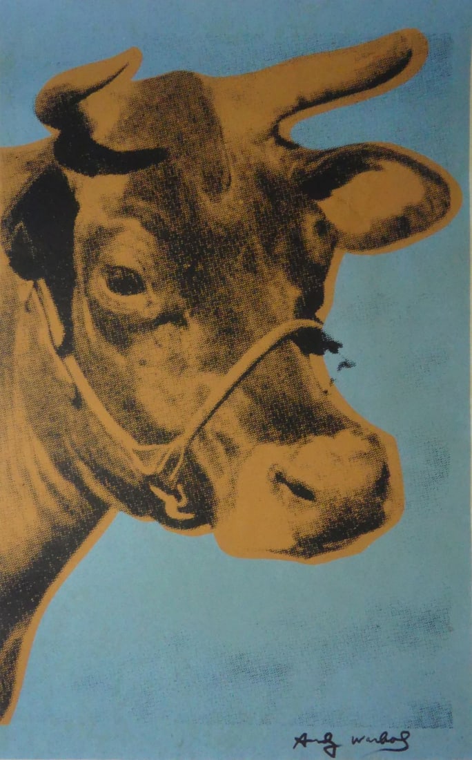 ANDY WARHOL 'COW' BROWN ON BLUE SIGNED LITHOGRAPH (1 of 6)