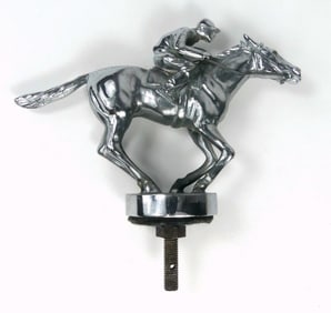 ENGLISH CHROME JOCKEY & HORSE HOOD ORNAMENT