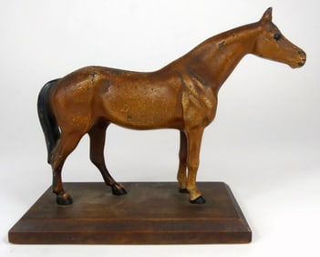 HUBLEY CAST IRON HORSE ON WOODEN BASE