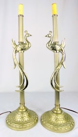 PR SILVERED PEACOCK TABLE LAMPS