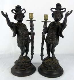 PR VINTAGE ITALIAN BLACKAMOOR FIGURAL CANDLESTICKS