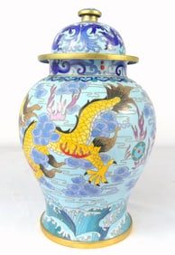 CHINESE CLOISONNE COVERED DRAGON URN