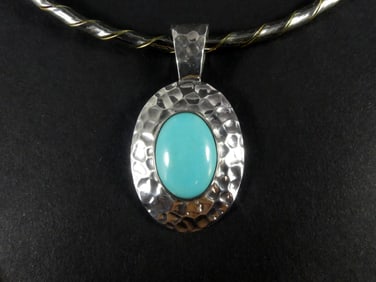 STERLING SILVER & TURQUOISE PENDANT w CHOKER