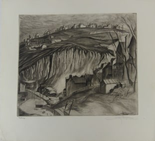 LOUISE BOYER 'CRENELLATED HILL' DRYPOINT ETCHING