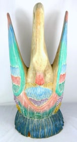 LARGE CARVED & PAINTED WOODEN SWAN SCULPTURE