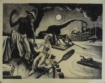 THOMAS HART BENTON 'HUCK FINN' SIGNED LITHOGRAPH