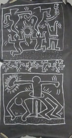 KEITH HARING SUBWAY SERIES CHALK DRAWING ON PAPER
