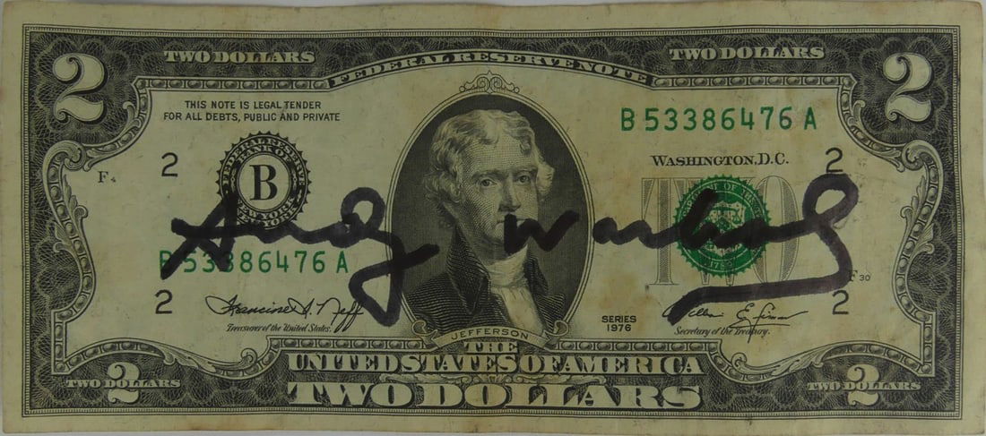 ANDY WARHOL AUTOGRAPHED US TWO DOLLAR BILL (1 of 5)