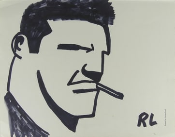 INK DRAWING ON PAPER 'MAN WITH CIGARETTE'