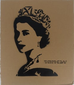 BANKSY 'QUEEN ELIZABETH' STENCIL ON CARDBOARD