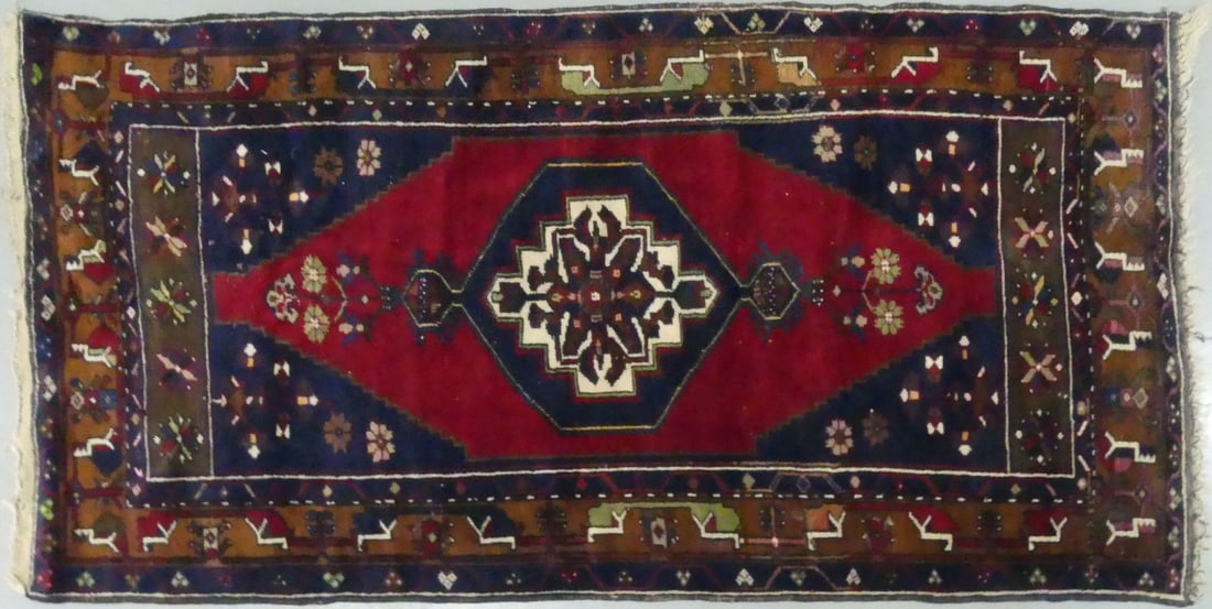 TURKISH KAZAK HAND WOVEN WOOL RUG: Turkish Kazak hand knotted wool rug. Measures 78 1/2" x 40".