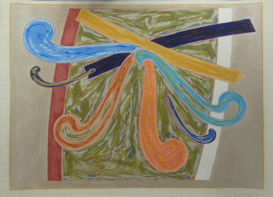 FRANK STELLA 'PUERTO RICAN BLUE PIGEON': Frank Stella 'Puerto Rican Blue Pigeon' print in colors on wove paper. Signed and dated in the plate lower right. Sheet measures 49 1/2" x 33 3/8".