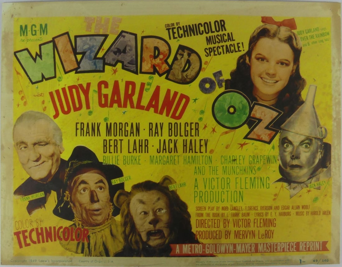 THE WIZARD OF OZ LOBBY CARD: The Wizard of Oz movie poster / lobby card. Print date unknown. Measures 13 3/4" x 10 7/8".