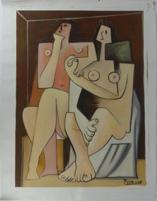 AFTER PICASSO 'MAN & WOMAN' OIL PAINTING ON CANVAS