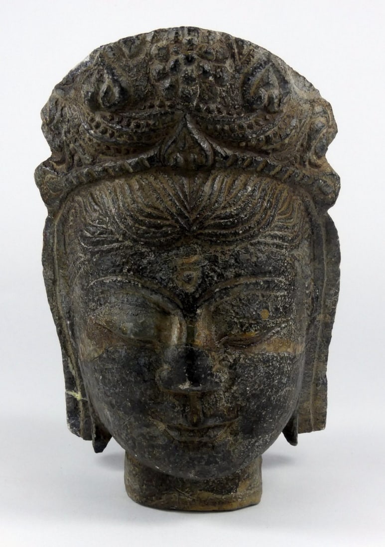HEAVY CARVED STONE BUDDHA HEAD SCULPTURE (1 of 6)