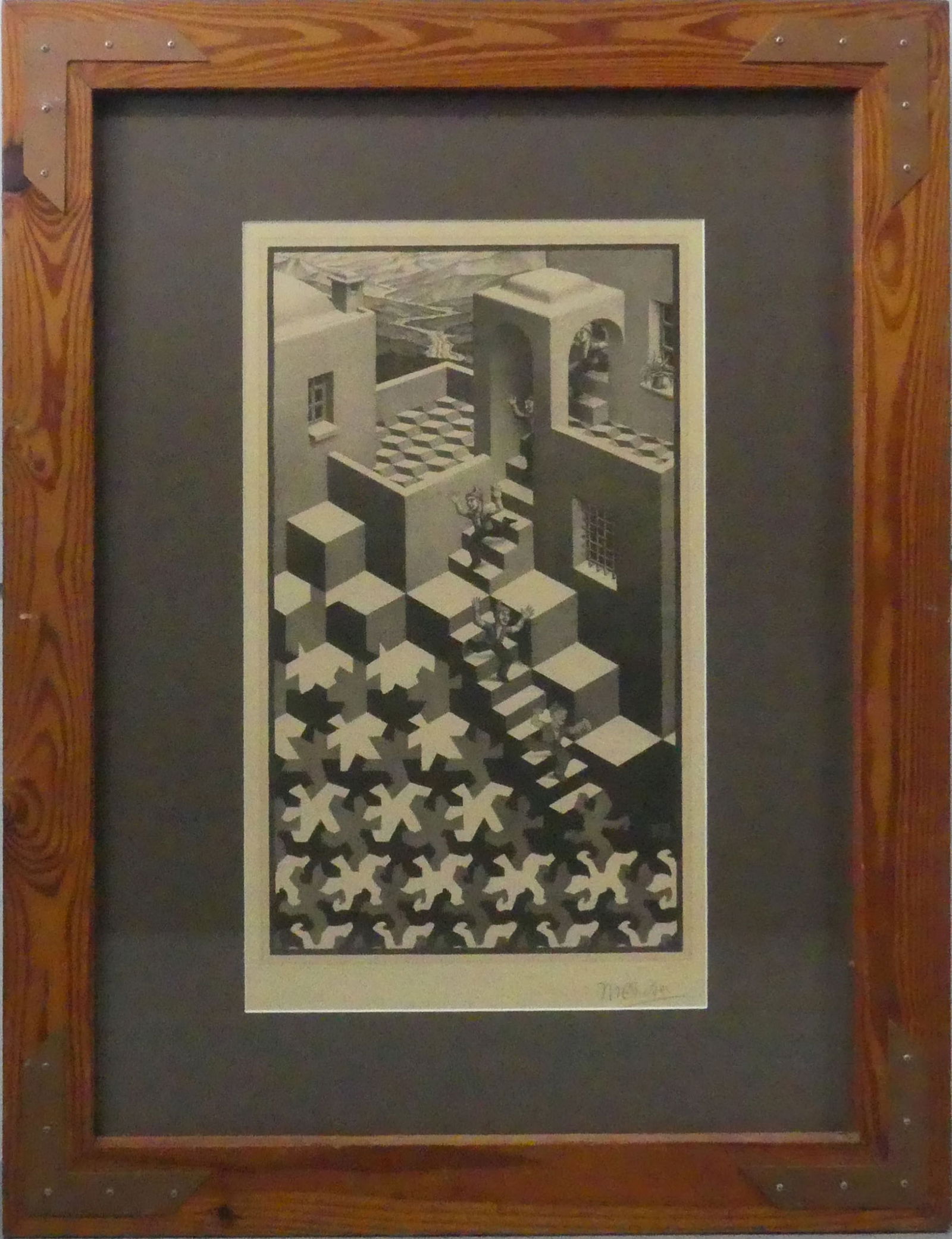 M.C. ESCHER 'CYCLE' SIGNED OFFSET LITHOGRAPH: M.C. Escher 'Cycle' offset lithograph. Pencil signed lower right. Circa 1970. Viewable measures 23 1/2" x 13 3/4". Frame measures 36 1/2" x 28 1/2" x 1".