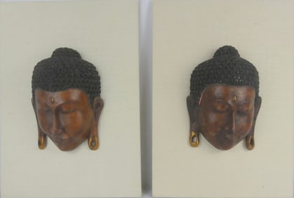 PR DECORATIVE CARVED WOOD BUDDHA HEADS