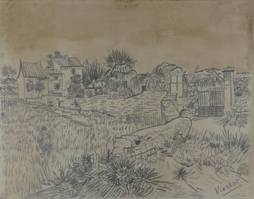 PLOUGHMAN IN THE FIELDS NEAR ARLES PENCIL DRAWING