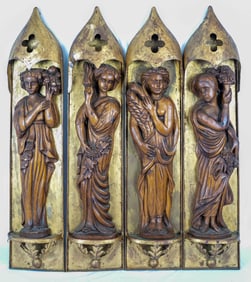 4pc FOUR SEASONS CARVED WOOD SCULPTURES