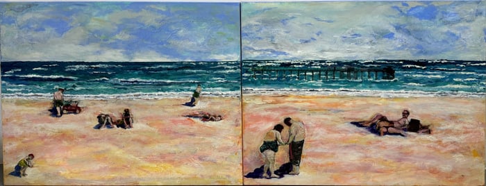 PR SUSAN ADELMAN 'BEACH SCENE' OIL ON CANVAS