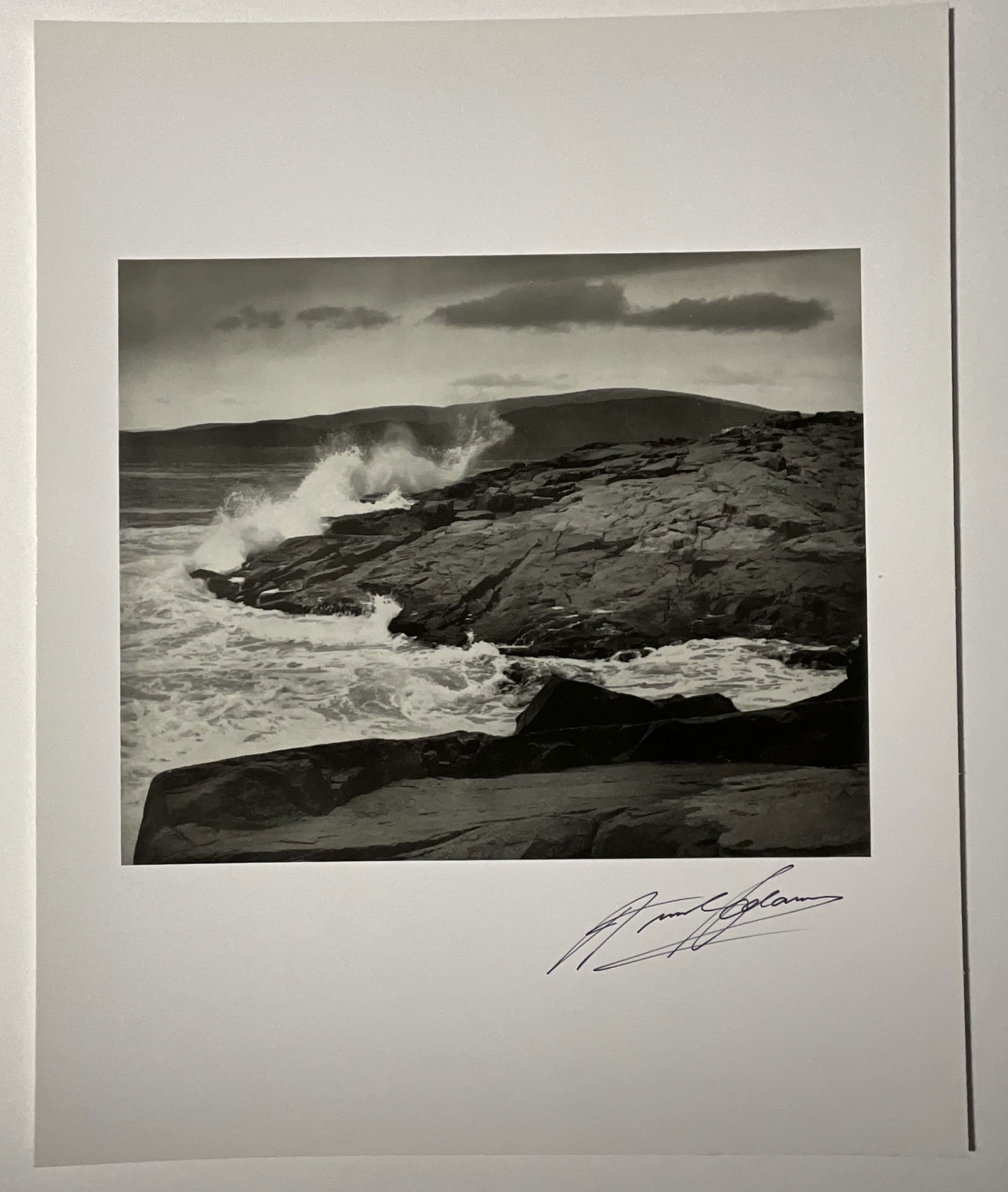 ANSEL ADAMS 'COASTAL' HAND SIGNED PHOTO-LITHO: Ansel Adams (American, 1902-1984) 'Untitled, Coastal' photo-litho. Mounted. Measures 14 1/4 x 11 1/2 inches.