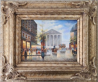 OIL PAINTING ON BOARD 'LA MADELEINE' SIGNED