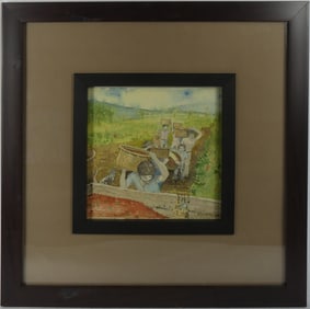 BERRY PICKERS WATERCOLOR PAINTING ON PAPER SIGNED