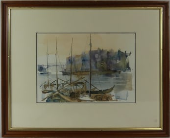 JOAQUIM COSTA 'HARBOR SCENE' WATERCOLOR ON PAPER