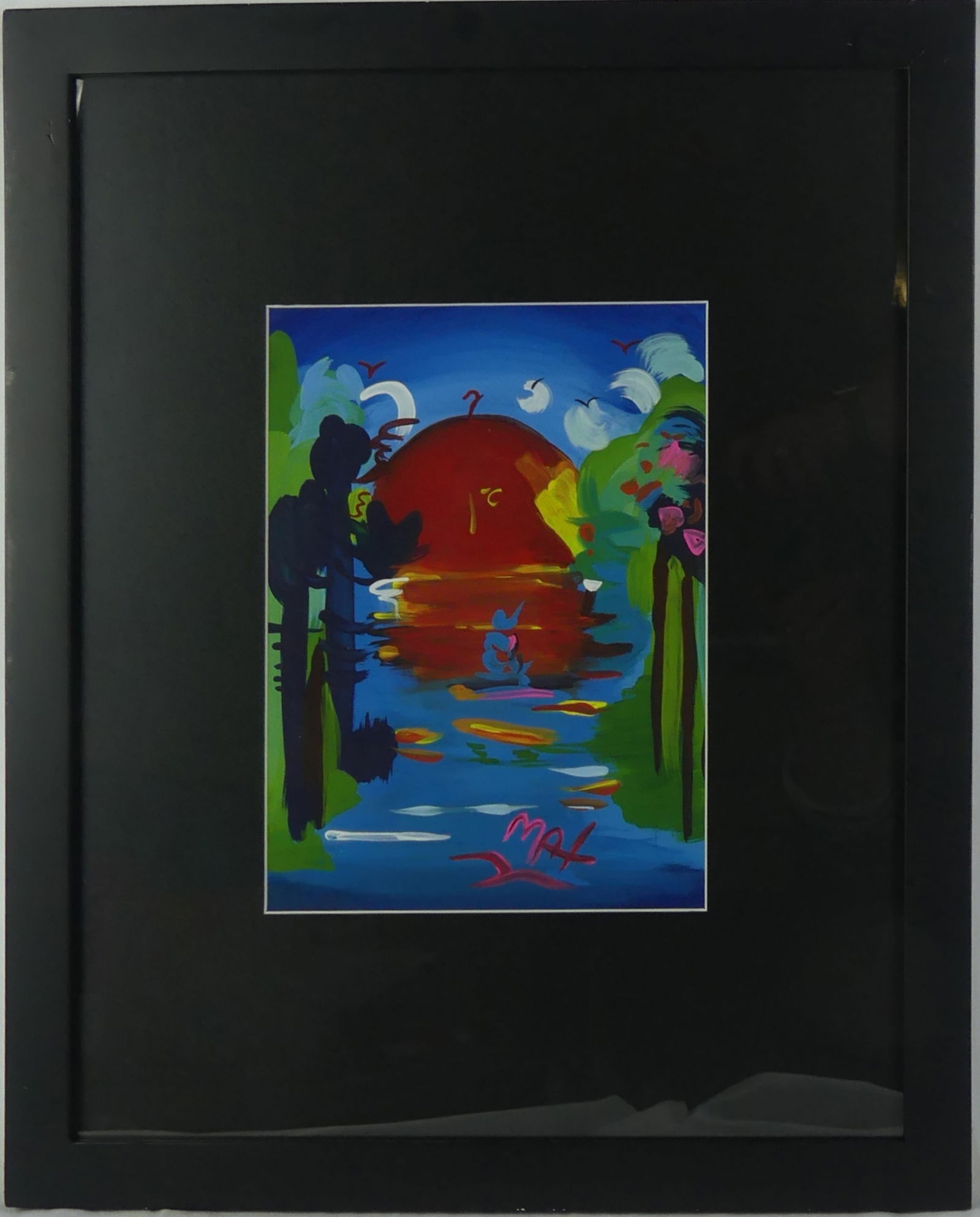 PETER MAX 'BETTER WORLD' MIXED MEDIA ON PAPER: Attributed to Peter Max mixed media with acrylic on paper. Signed lower right. Viewable measures 11 1/8" x 8 1/8". Frame measures 22" x 18".