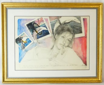 DICK BJORNSETH 'WOMAN w DOLPHINS' MIXED MEDIA