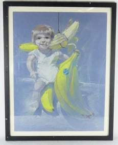 DICK BJORNSETH 'CHILD w BANANAS' PASTEL ON PAPER