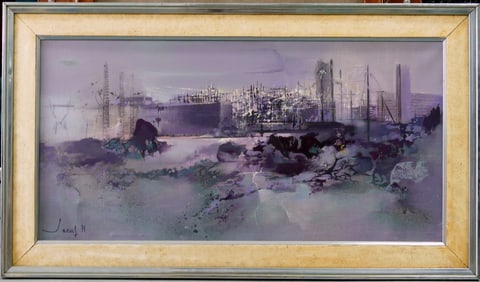 JEAN-THEOBALD JACUS NIGHT CITYSCAPE OIL ON CANVAS