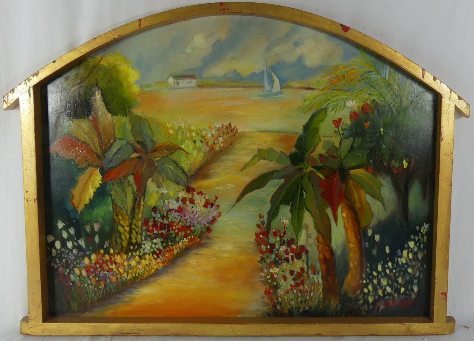 G. LESTER APPEL LATIN AMERICAN COASTAL LANDSCAPE: Latin American tropical landscape oil painting on board. Signed G. Lester Appel lower right. Measures 33 1/4" x 24 3/4".