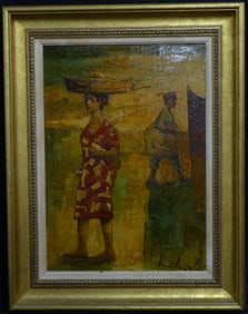 3pc OIL PAINTINGS FIGURES w BASKETS SIGNED
