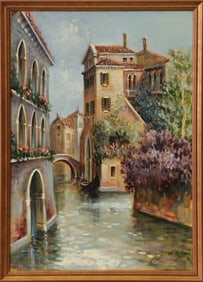 OIL PAINTING ON CANVAS VENETIAN CANAL SIGNED