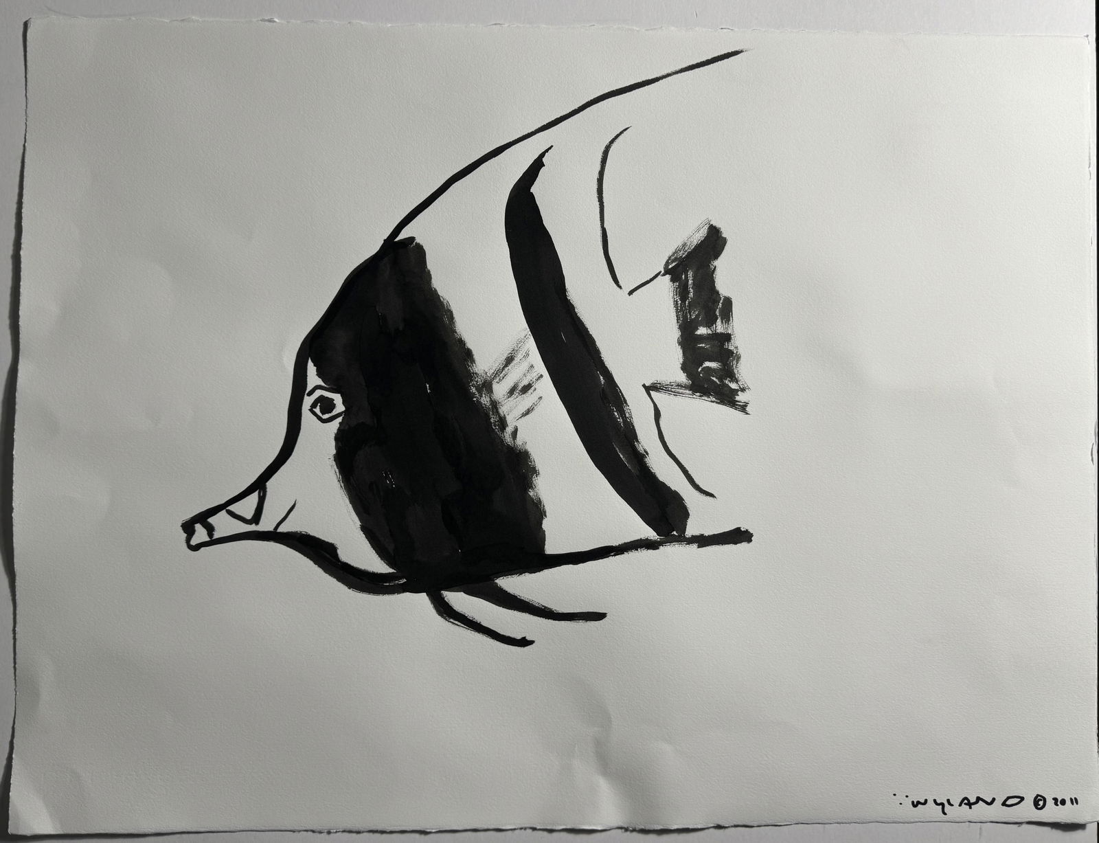 ROBERT WYLAND 'FISH' INK ON PAPER (1 of 5)