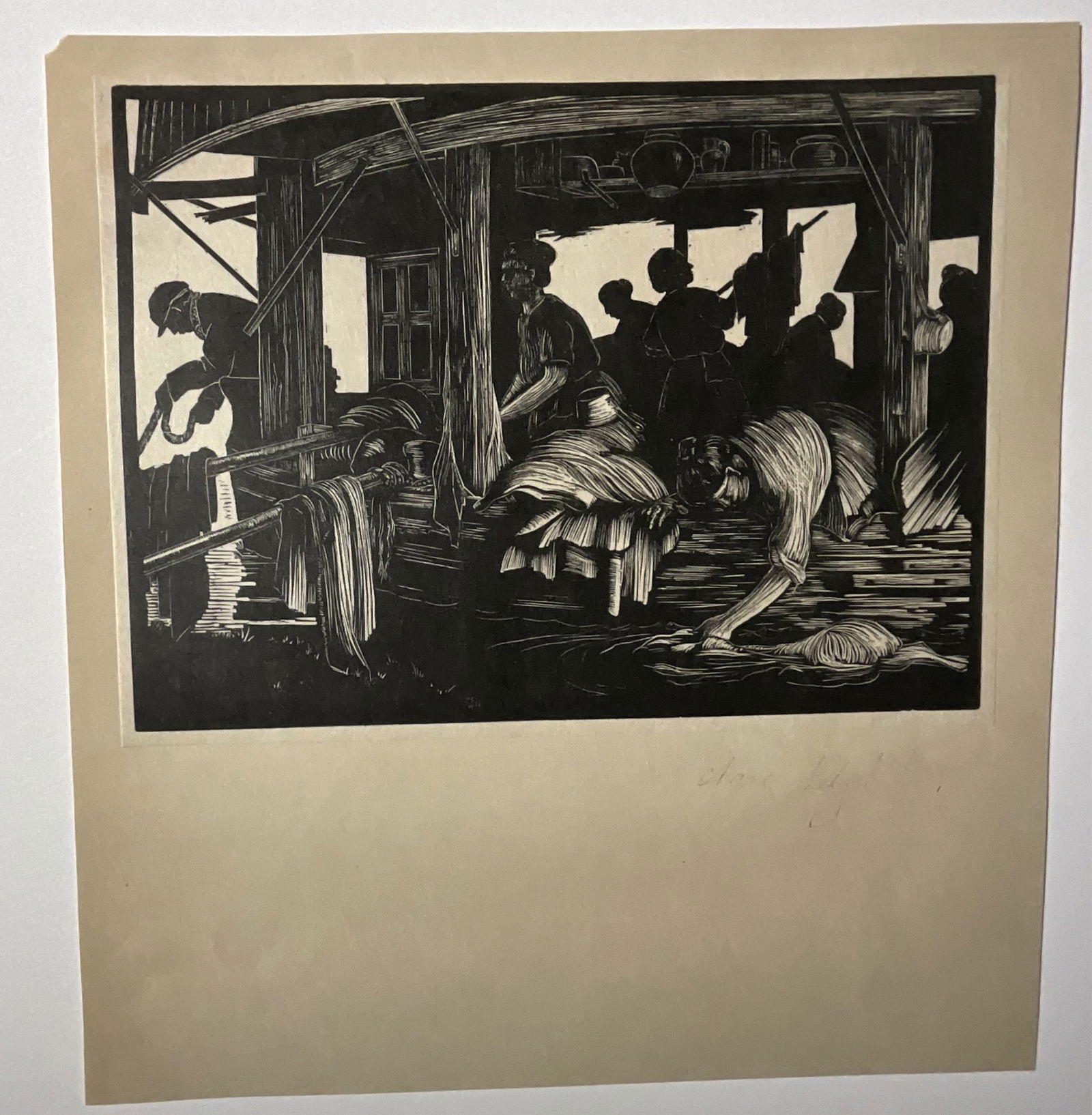 CLAIRE LEIGHTON HAND SIGNED PRINT: Clair Leighton (English-American, 1898-1989) print on thin paper. Signed in pencil lower right. Sheet measures 9 x 8 3/4 inches.